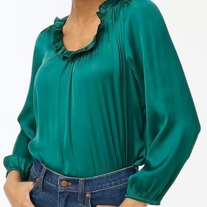 NWT J Crew ruffleneck top in vivid jade size M